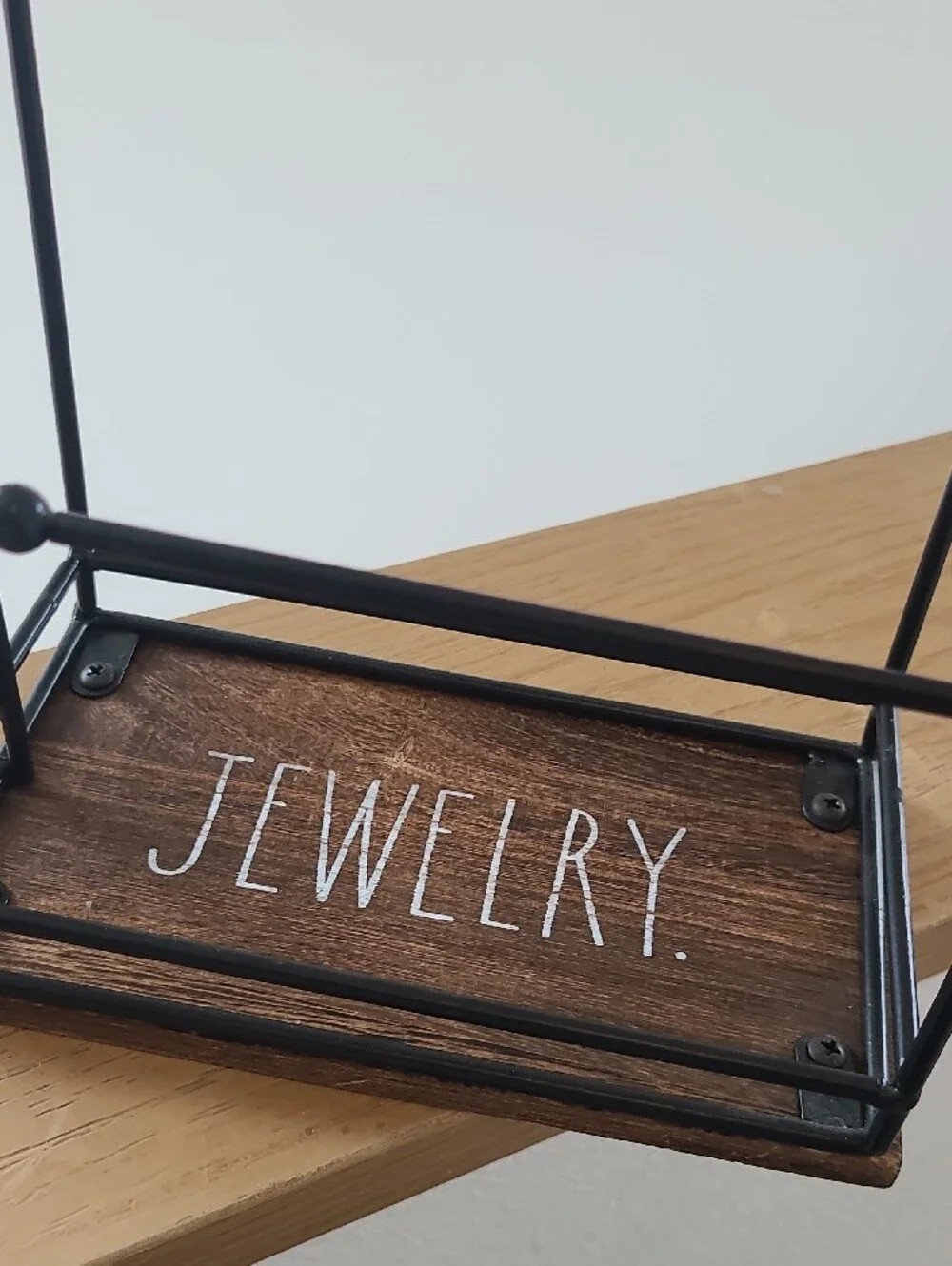 Rae Dunn Black Metal Jewelry Organizer with Wood Tray